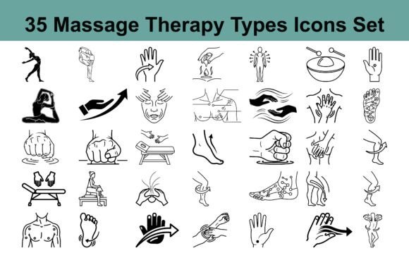 35 Massage Therapy Types Icons Set: Bring Calmness, Balance, and Wellness into Every Project