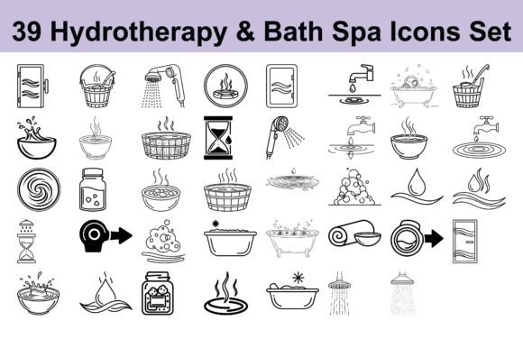 39 Hydrotherapy Bath Spa Icons Set: A Practical Tool for Wellness and Spa Design