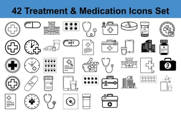 42 Treatment and Medication Icons Set for Healthcare Design