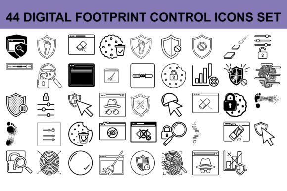 44 Icons Representing Digital Footprint