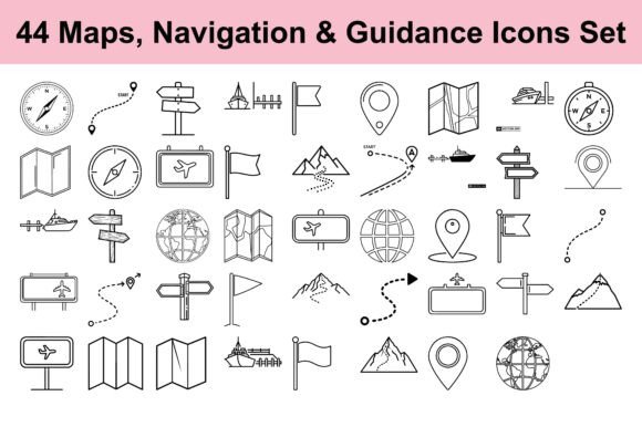 44 Navigation and Guidance Icon Set: Essential Visuals for Wayfinding and Exploration Projects