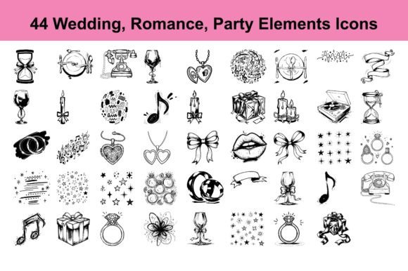 44 Wedding, Romance & Party Icons