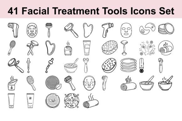 Elevate Your Beauty Brand with the 41 Facial Treatment Tools Icons Set