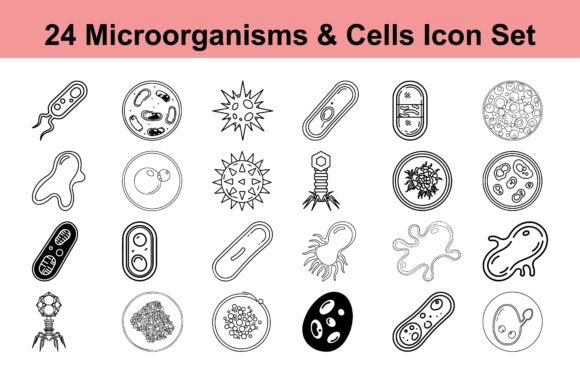 Explore the Microscopic World with the 24 Microorganisms and Cells Icon Set