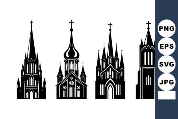 Gothic Church Tower Silhouettes for Branding and Design Projects
