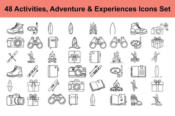 Making Sense of the 48 Activities, Adventure Experiences Icon Set for Outdoor and Travel Design