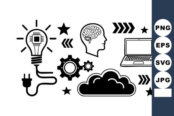 Minimal Tech Icons Lightbulb Cloud
