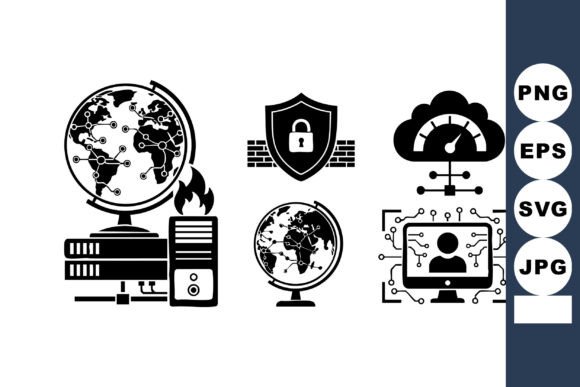 Monochrome Cybersecurity Icon Set