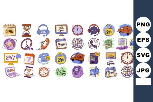 Whimsical 24h Service Doodle Icons: When Playful Design Meets Around-the-Clock Service Communication